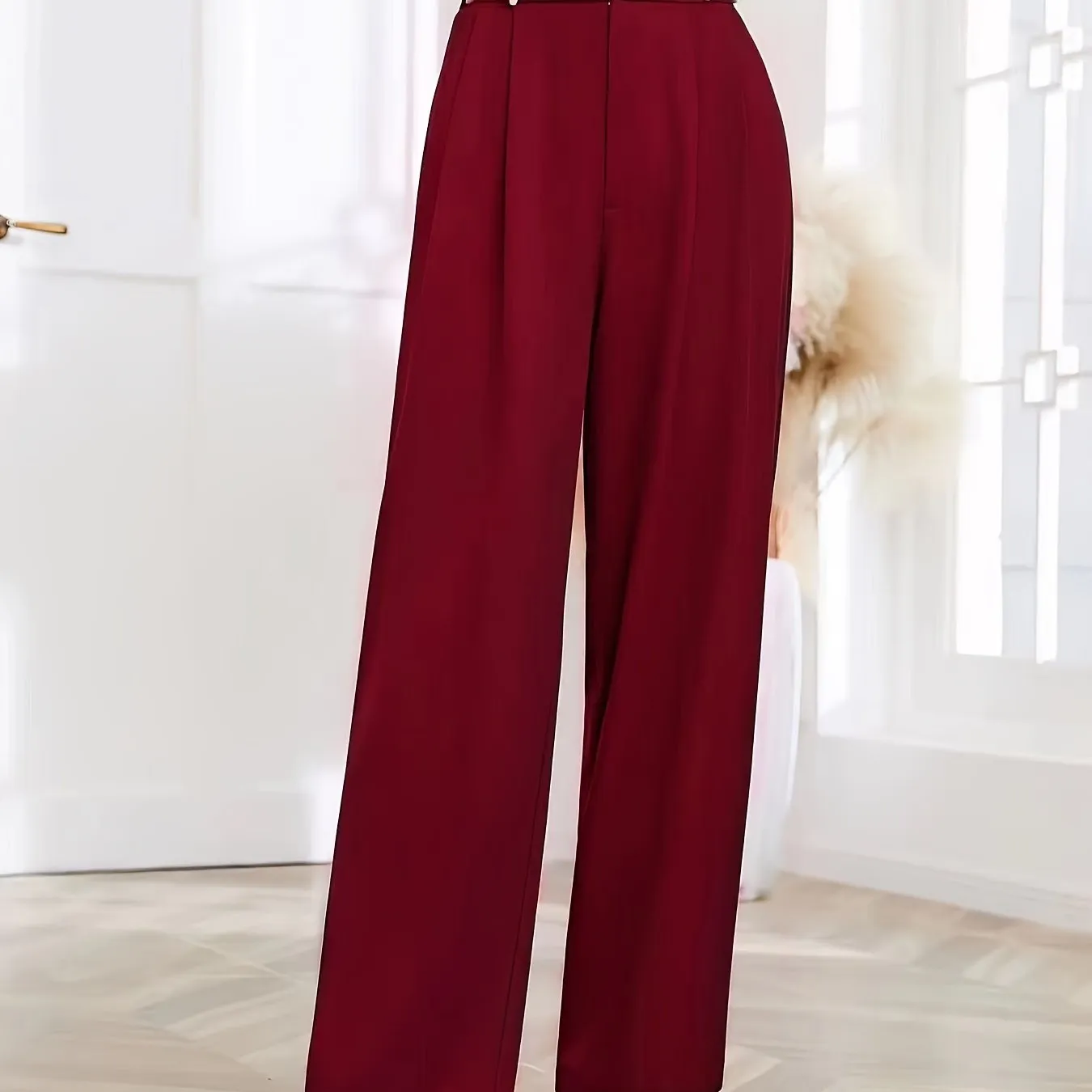 Casual Loose High Waist Solid Wide Leg Fashion Work Pants