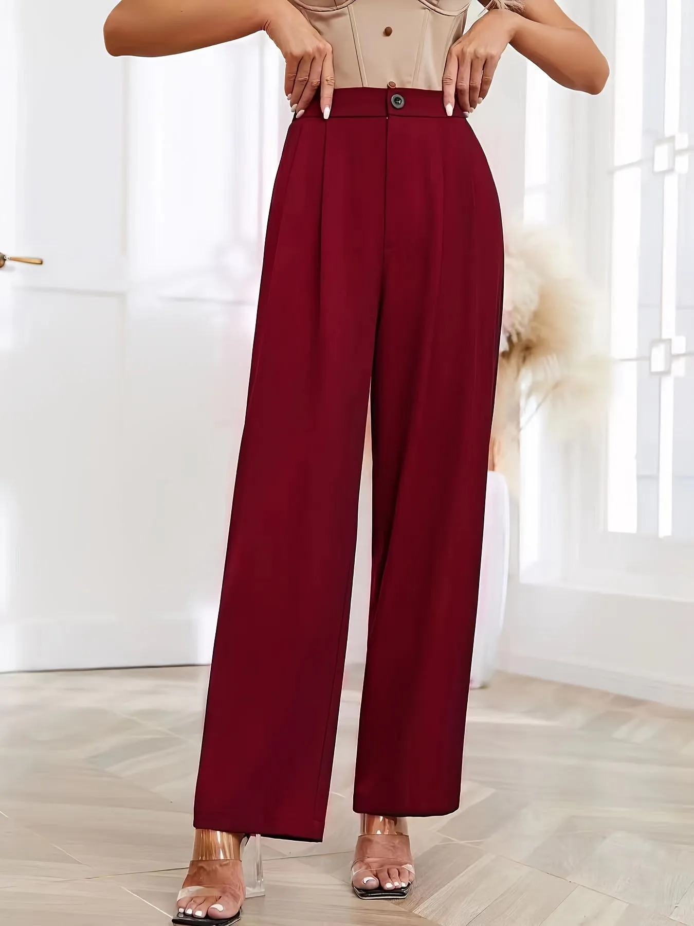 Casual Loose High Waist Solid Wide Leg Fashion Work Pants