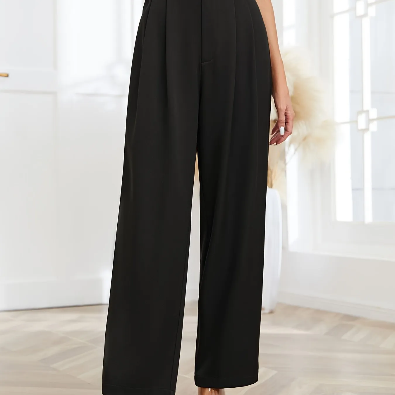 Casual Loose High Waist Solid Wide Leg Fashion Work Pants