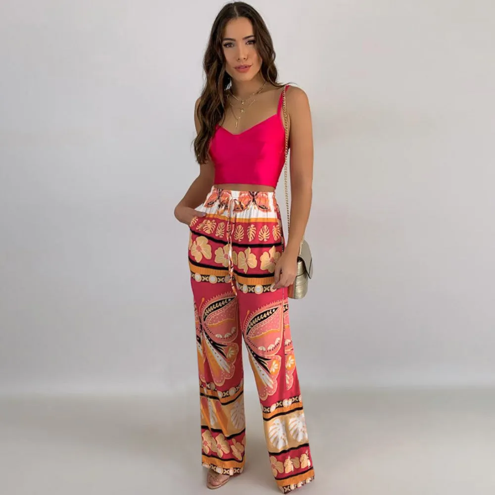 Casual pants high waist wide leg pants slim straight beach trousers