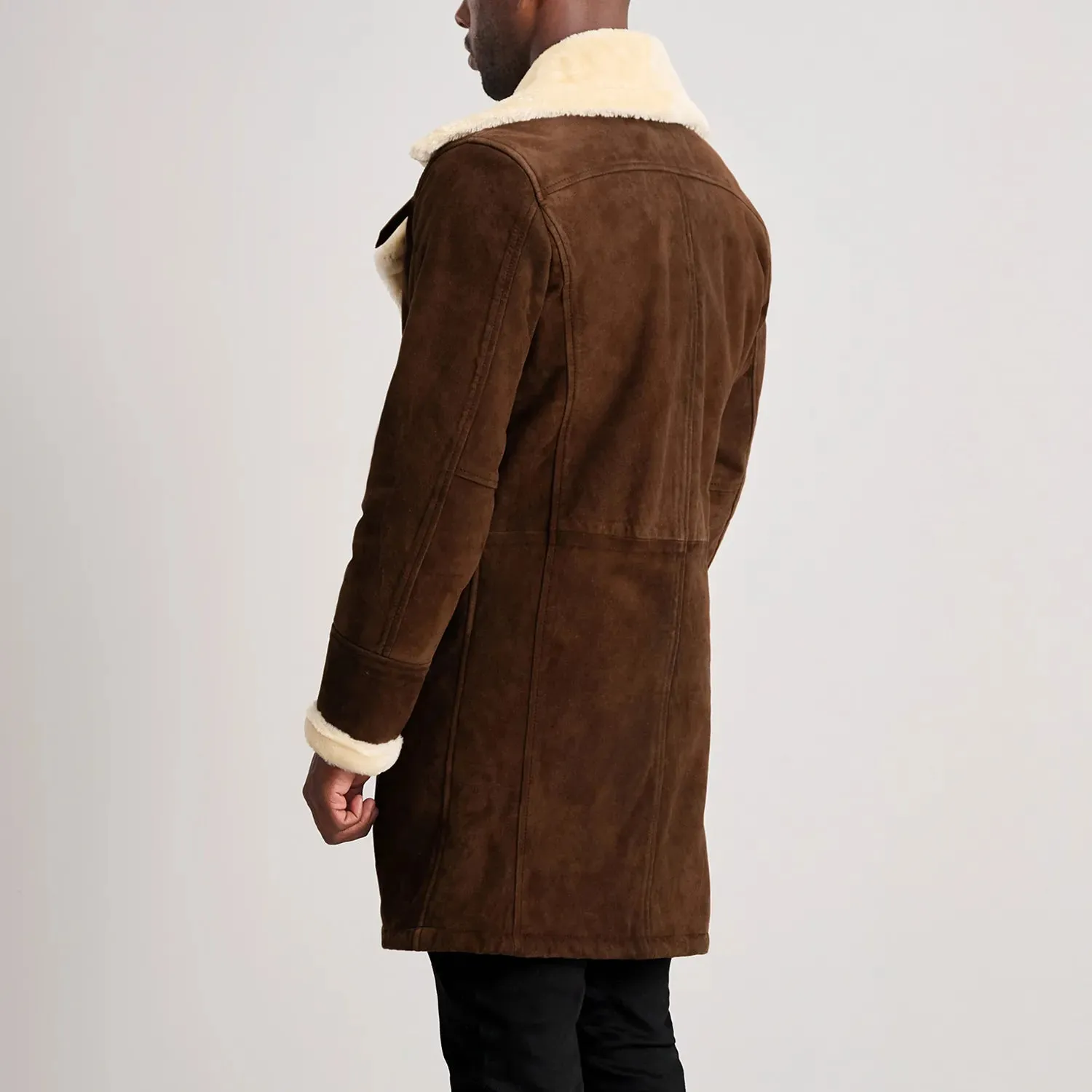 Charles Brown Suede Leather Shearling Double-Breasted Coat