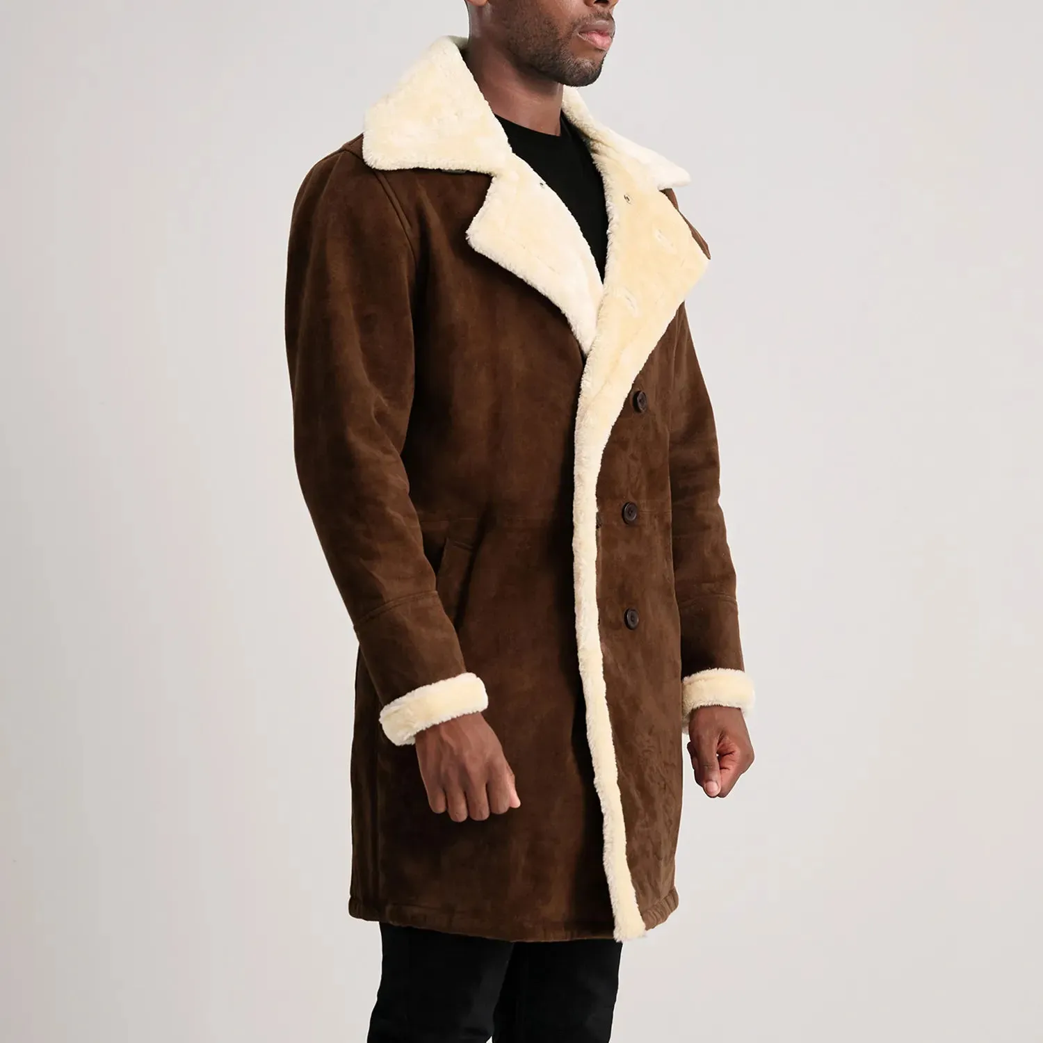 Charles Brown Suede Leather Shearling Double-Breasted Coat