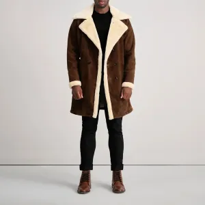 Charles Brown Suede Leather Shearling Double-Breasted Coat