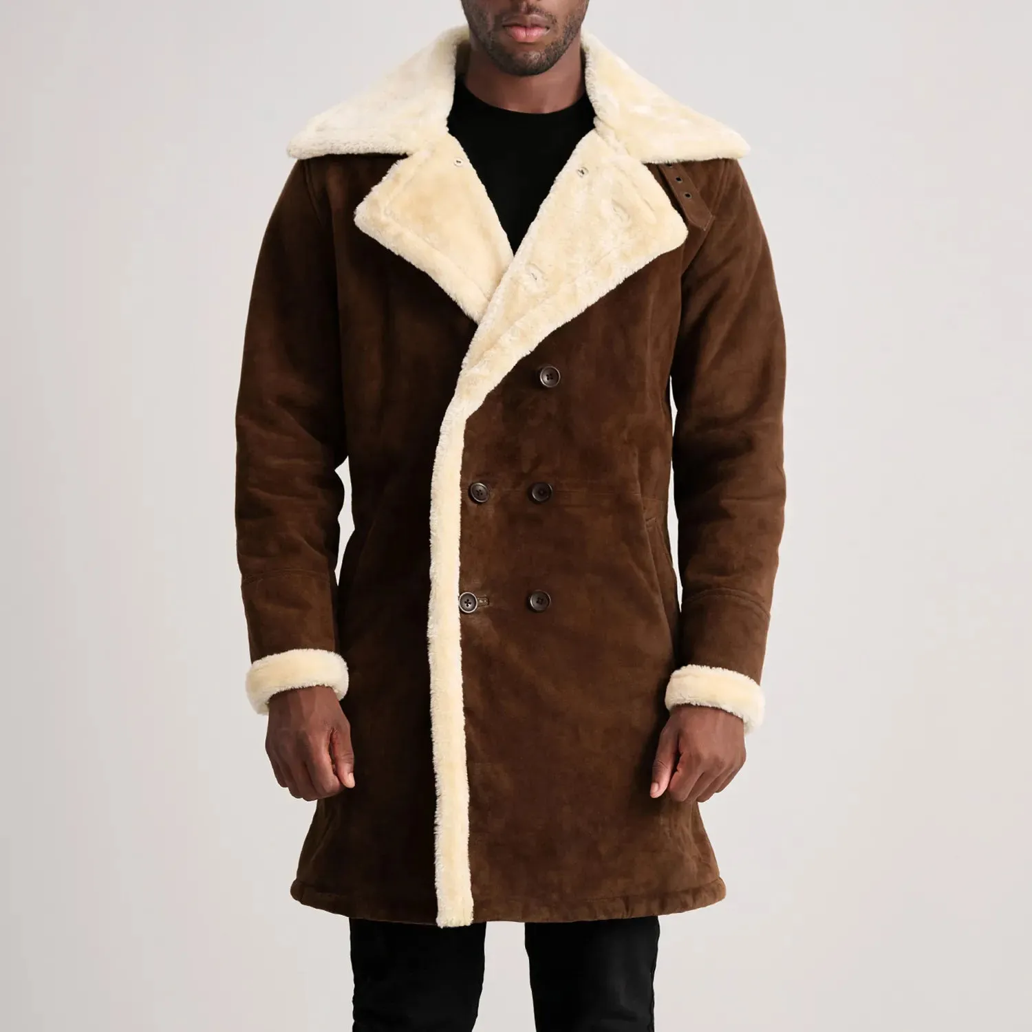 Charles Brown Suede Leather Shearling Double-Breasted Coat