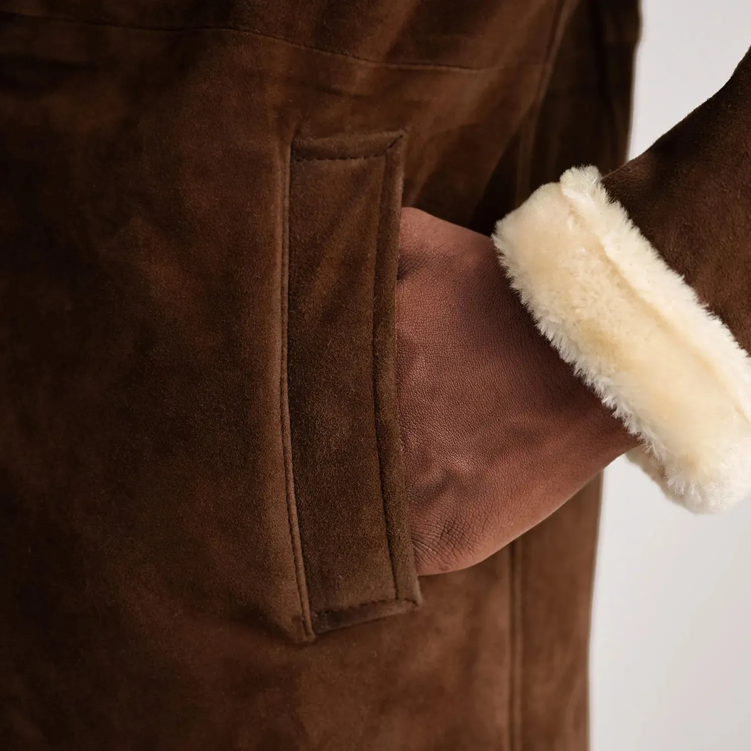 Charles Brown Suede Leather Shearling Double-Breasted Coat