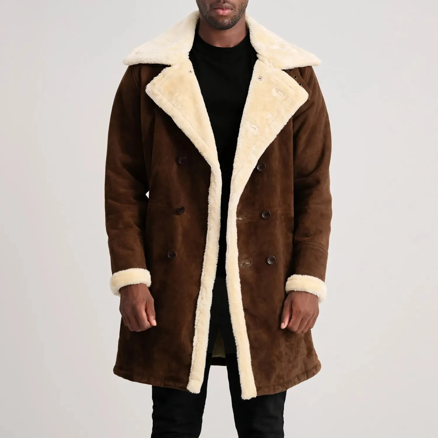 Charles Brown Suede Leather Shearling Double-Breasted Coat