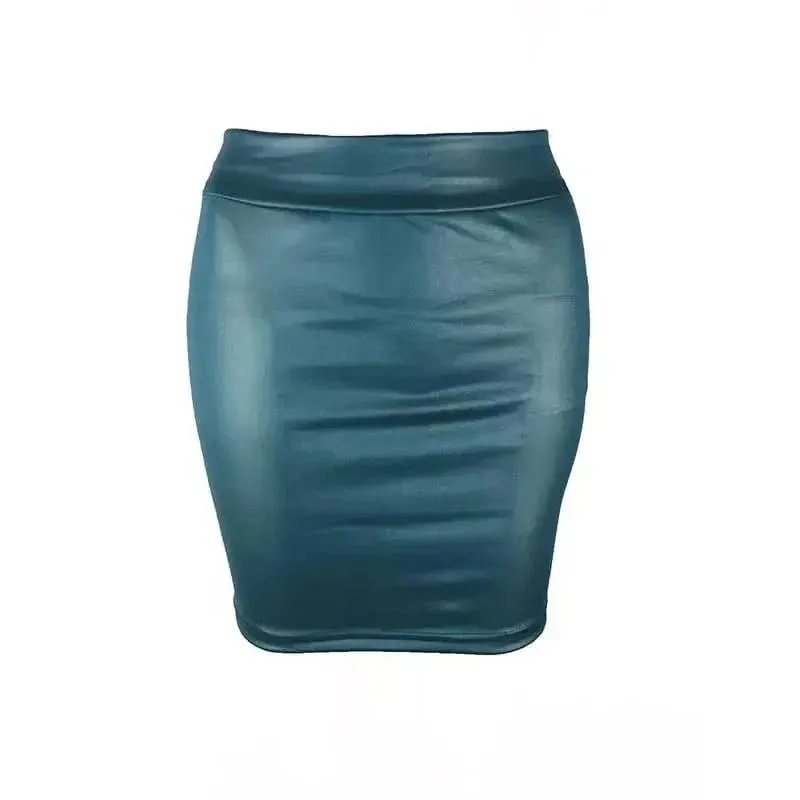 Chic High-Waist Black Imitation Leather Pencil Mini Skirt