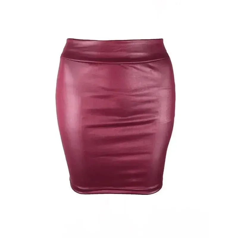 Chic High-Waist Black Imitation Leather Pencil Mini Skirt