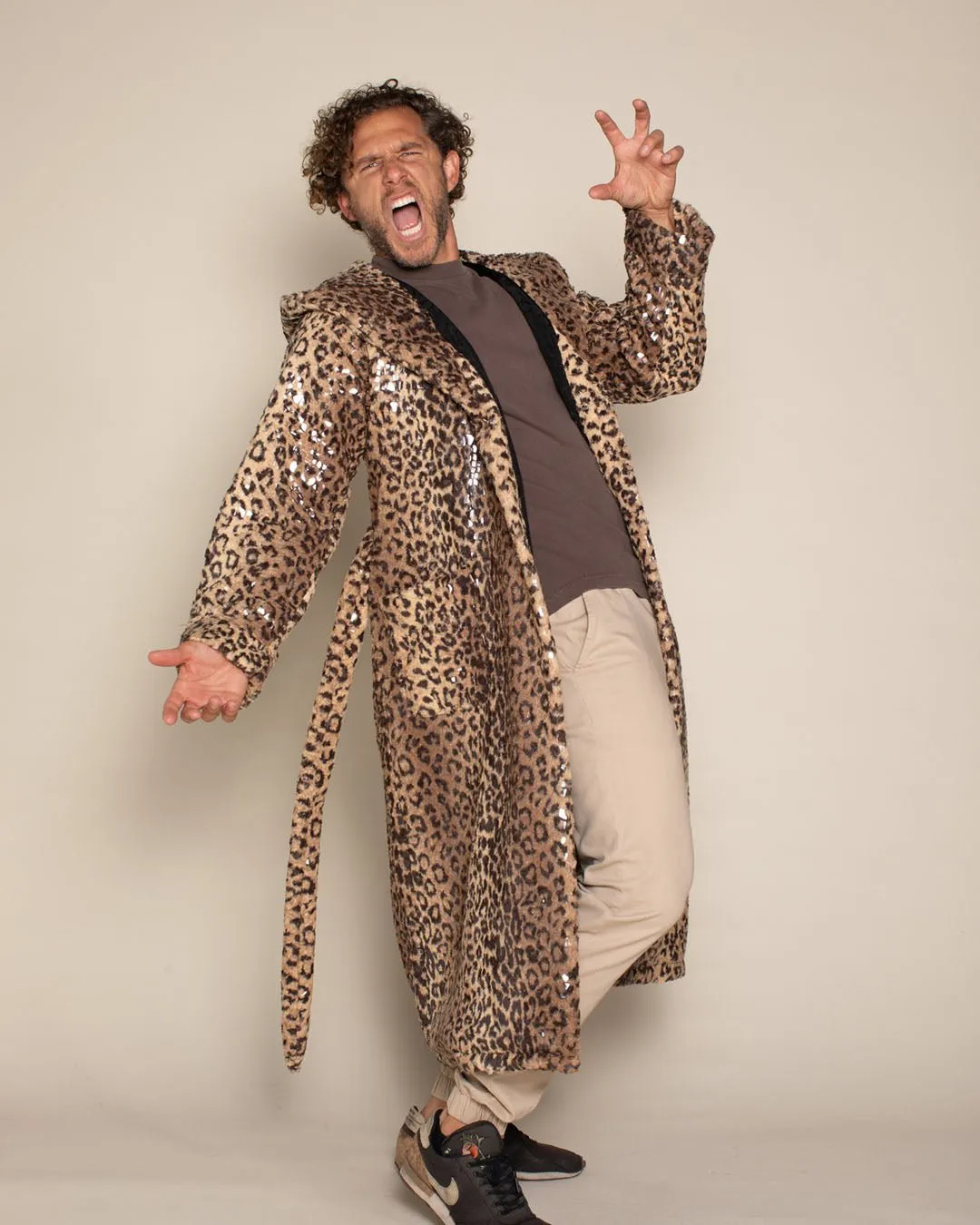 Classic Men's Long Faux Fur Coat | Sri Lankan Leopard Print