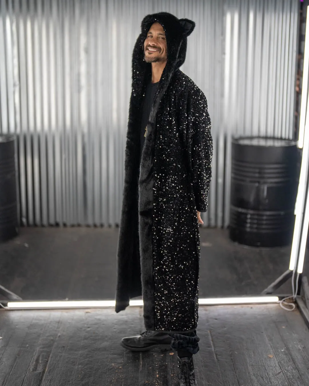 Classic Men's Long Sequin Coat | Black Panther