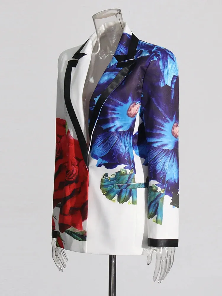 Colorblock Floral Blazer and High Waist Pants Set