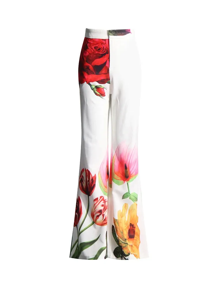 Colorblock Floral Blazer and High Waist Pants Set