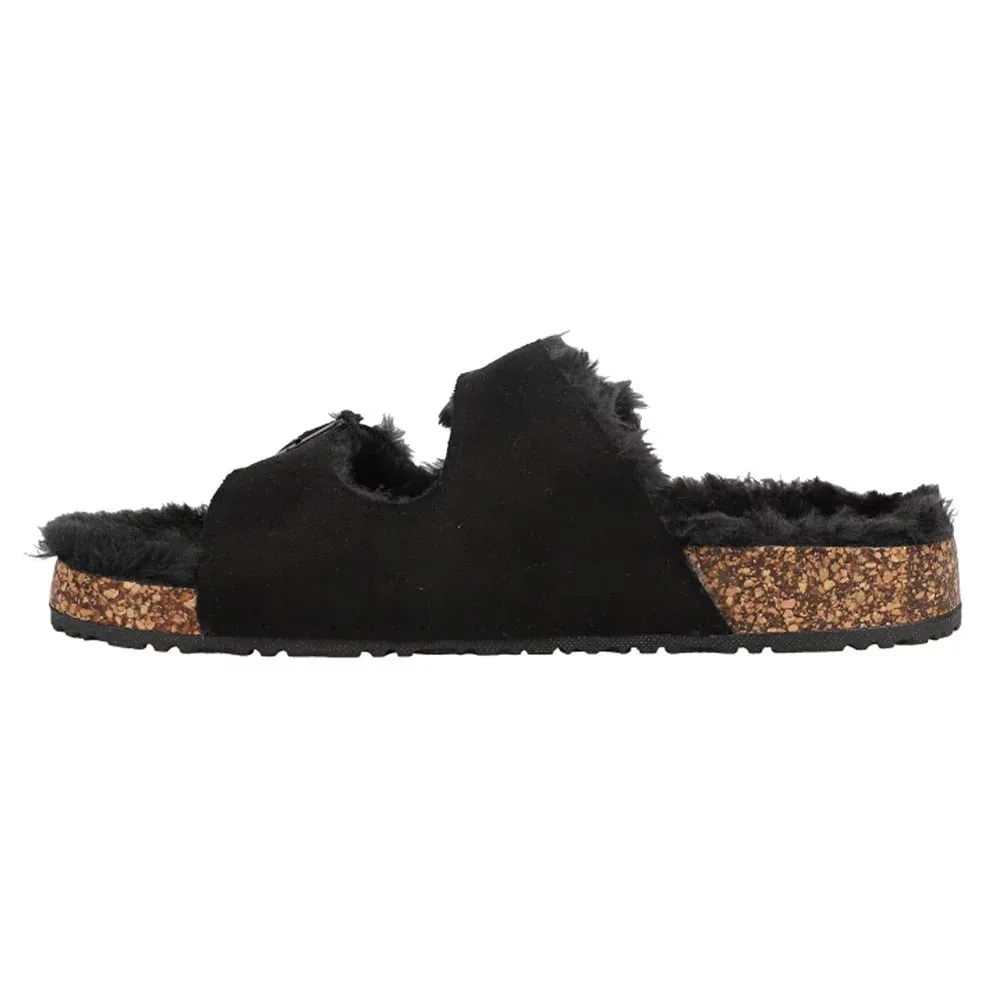 Corkys Women's Laid Back Fuzzy Slip On Sandal - Black 25-2006