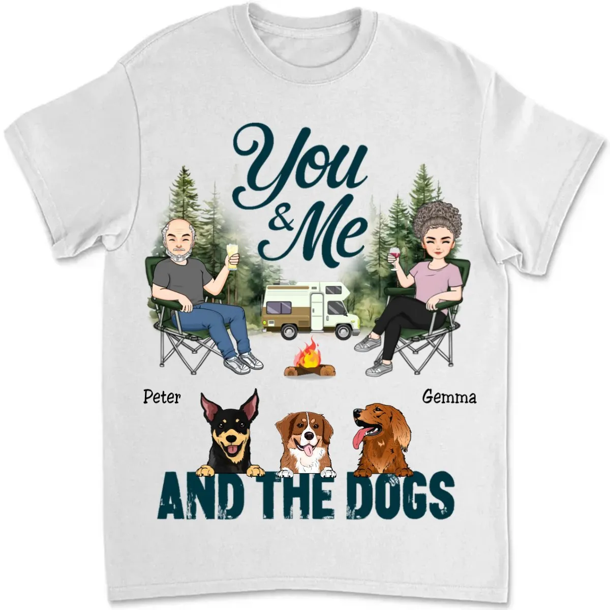 Couple - You & Me And The Dogs Camping Husband Wife - Personalized Unisex T-Shirt