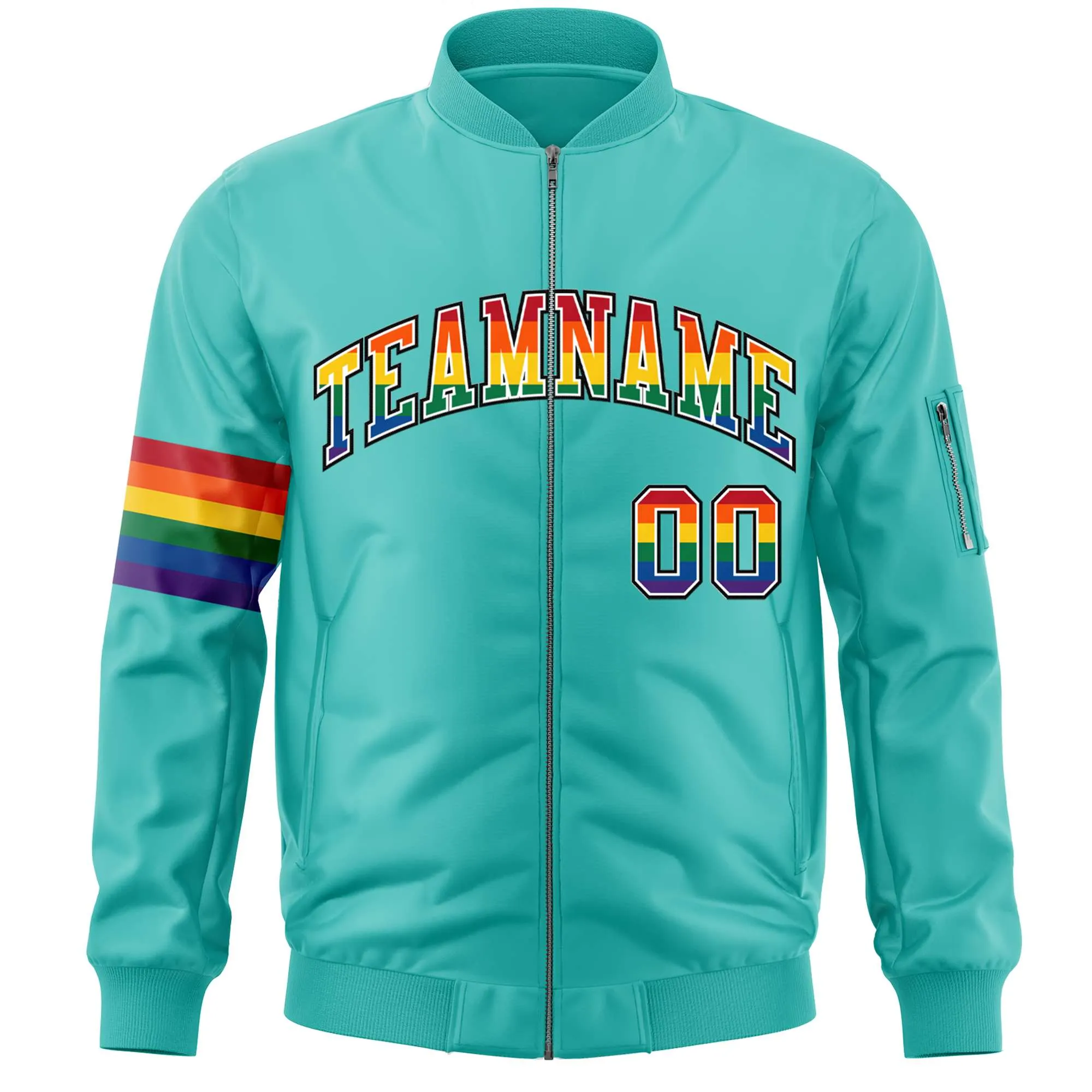 Custom Aqua LGBT Rainbow For Pride Month Classic Style Letterman Bomber Jacket