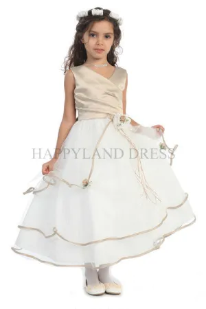 D3012 Gold Satin and Tulle Tea Length Dress