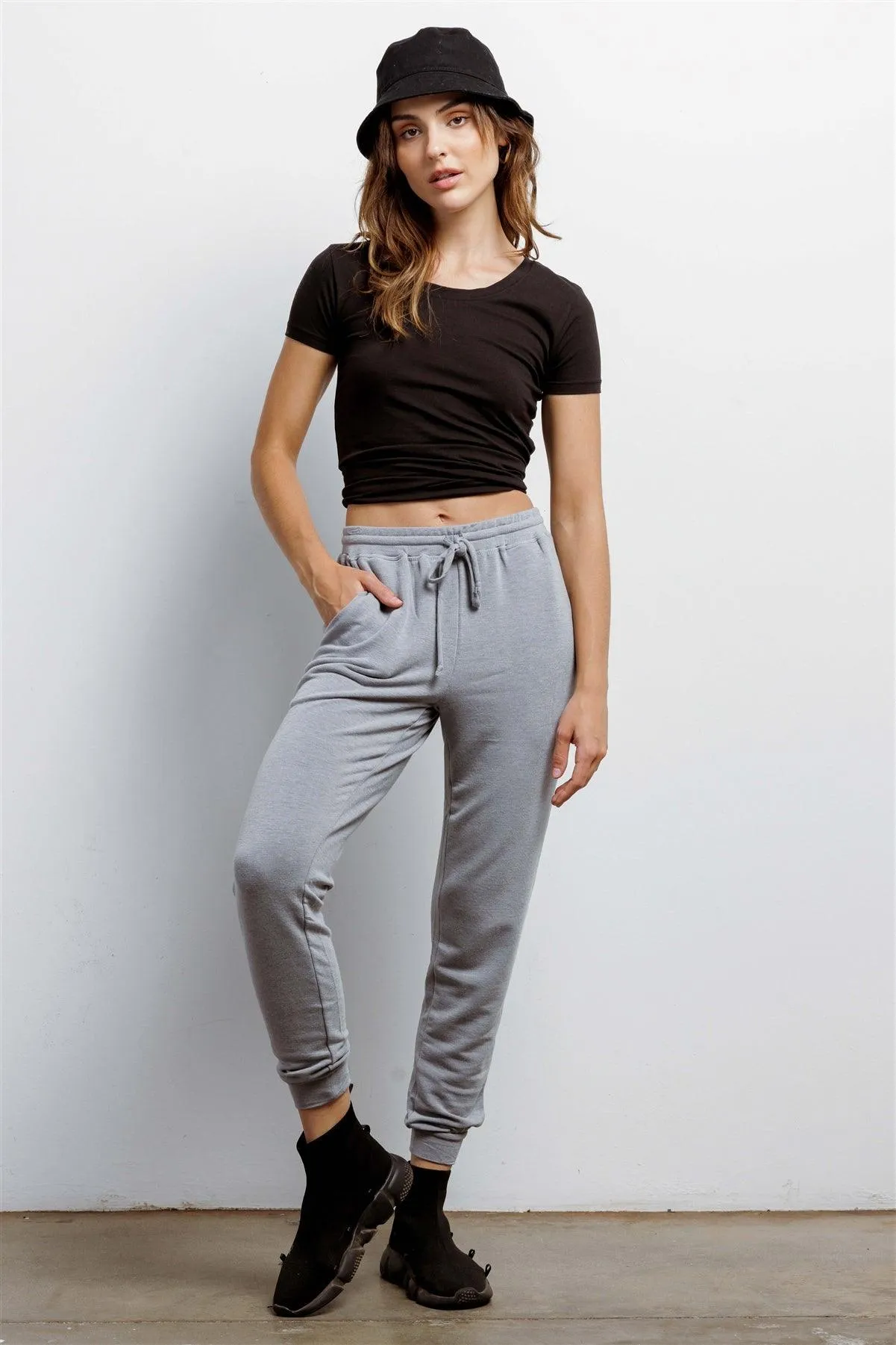 Dark Grey High Waist Cuffed Hem Pants /1-1-1