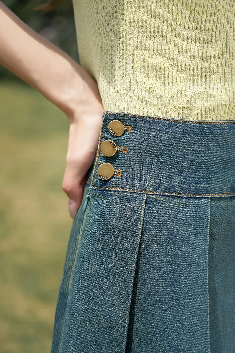 Denim Mini Pleated Skirt for Women