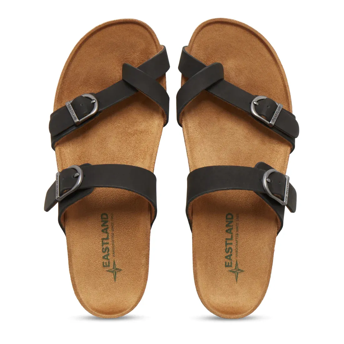 Eastland Women's Tiogo Buckle Strap Thong Sandal - Black Nubuc 3772-01M