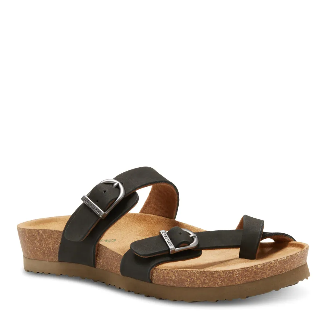 Eastland Women's Tiogo Buckle Strap Thong Sandal - Black Nubuc 3772-01M