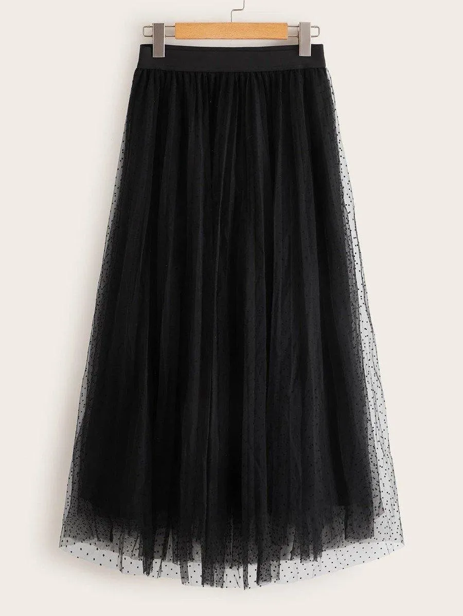 Elastic Waist Layered Tulle Skirt