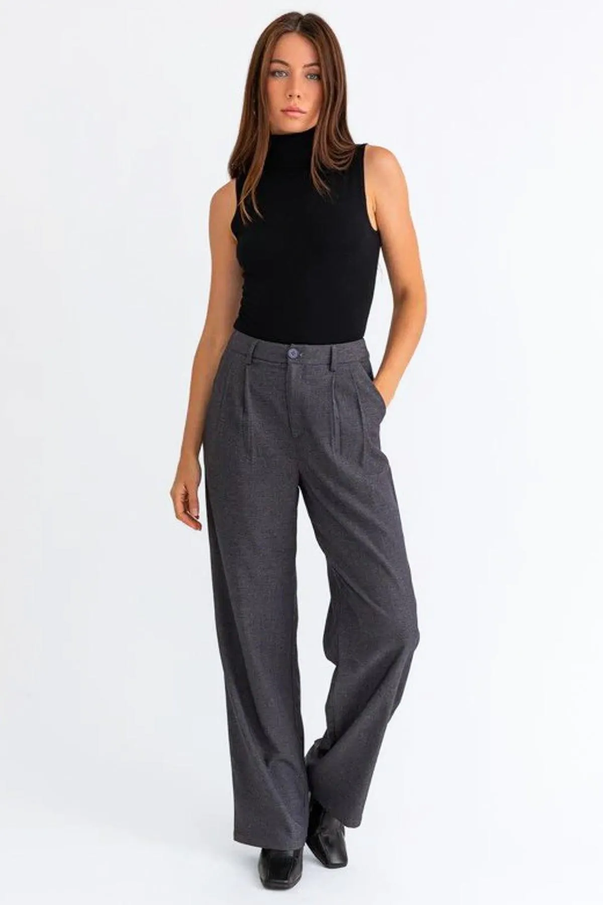 Elegant High Waisted Flowy Denim Pants