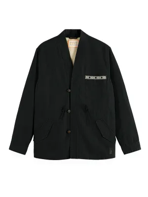 Embroidered Canvas Kimono Jacket: Black