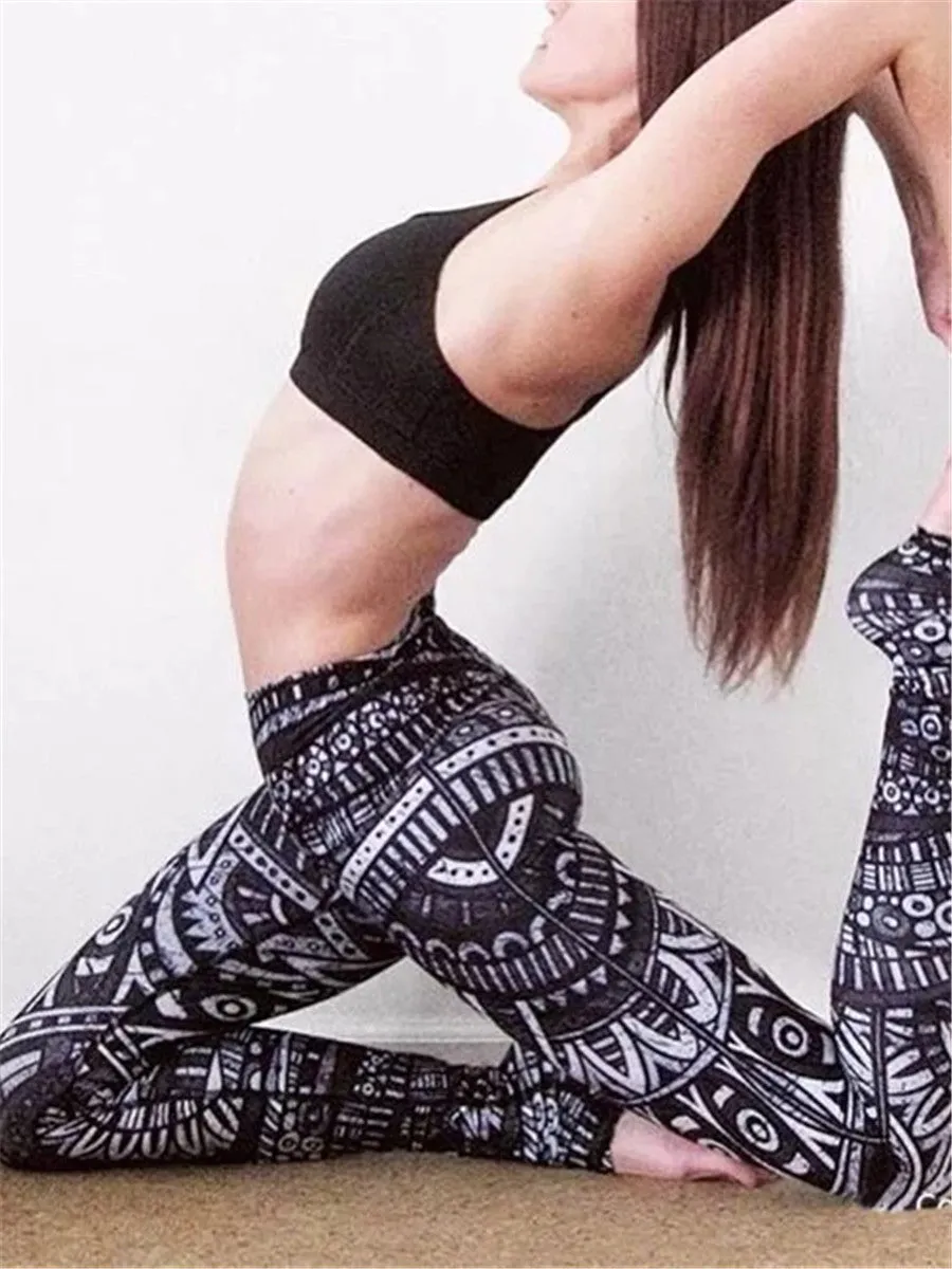 Fashion Ethnic Print High Waist Hip Yoga Pants