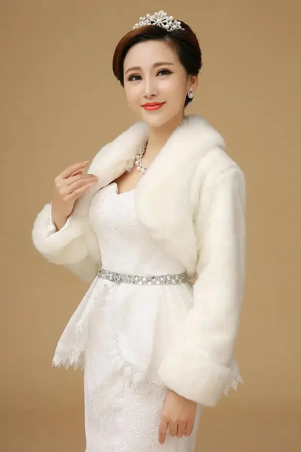 Faux Fur Long Sleeve Bridal Coat Capes Jacket