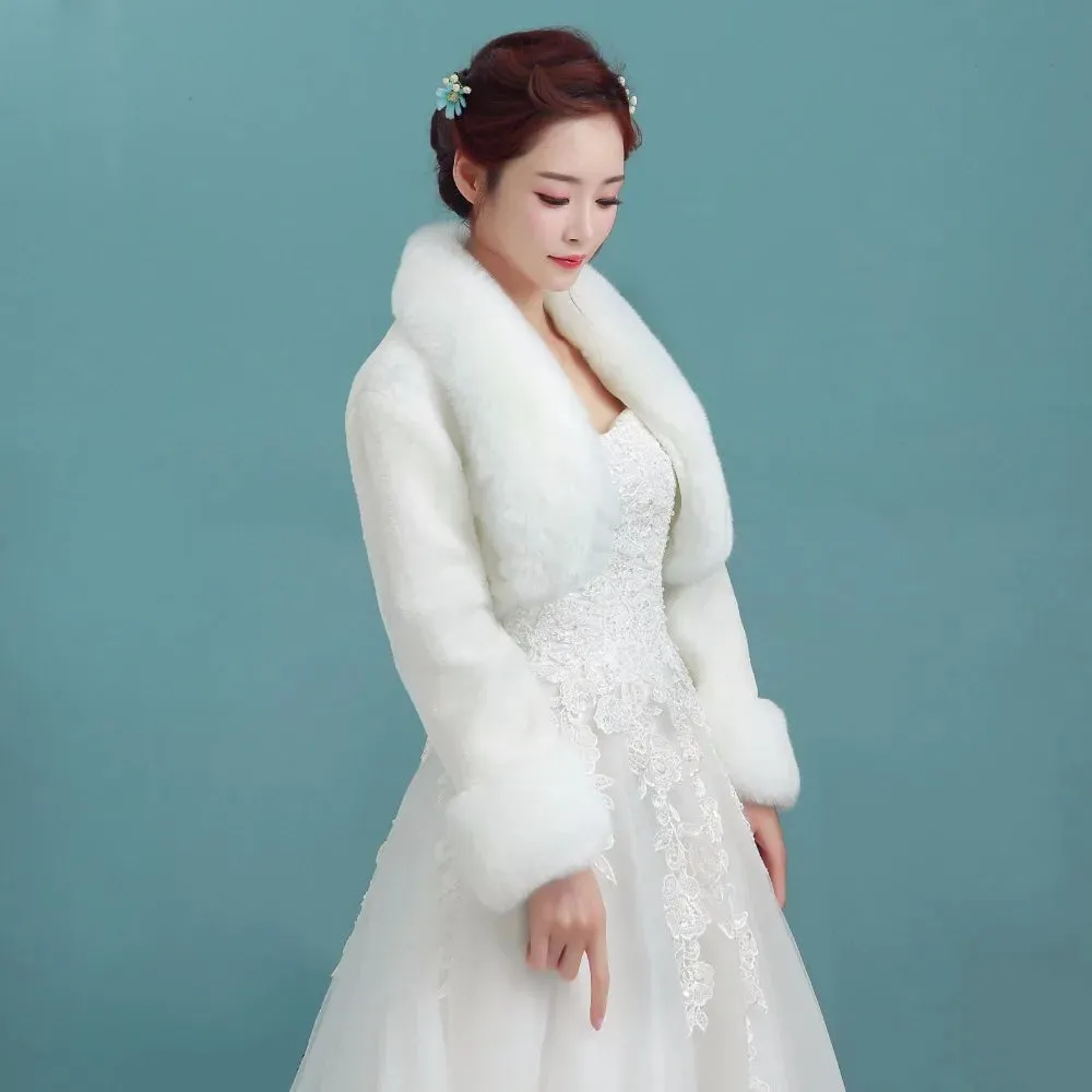 Faux Fur Long Sleeve Bridal Coat Capes Jacket