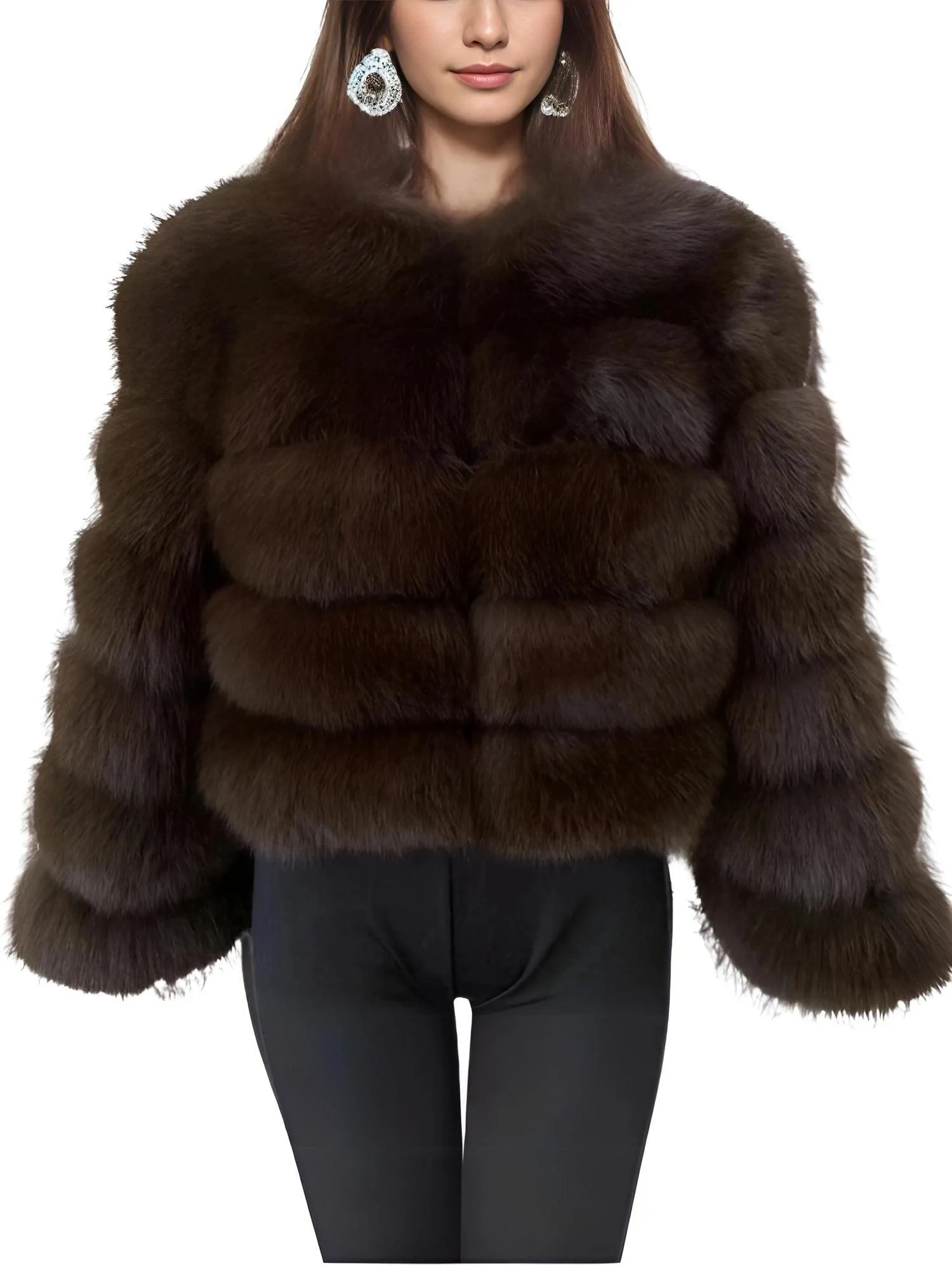 Faux Fur Short Coat Women's Cropped Artificial Fox Fur Jacket Women Winter Fluffy Top Thick Warm Furry Fur Outerwear