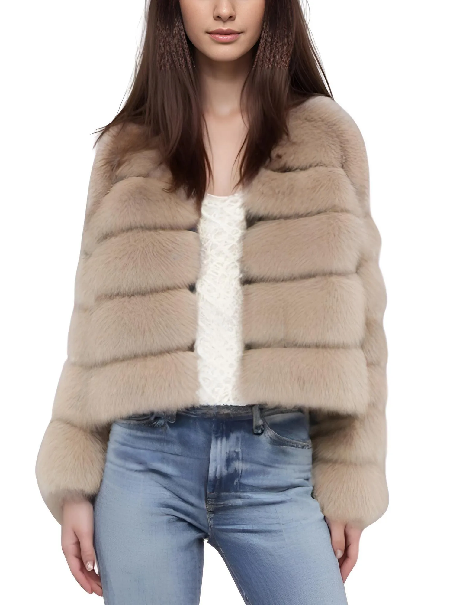 Faux Fur Short Coat Women's Cropped Artificial Fox Fur Jacket Women Winter Fluffy Top Thick Warm Furry Fur Outerwear