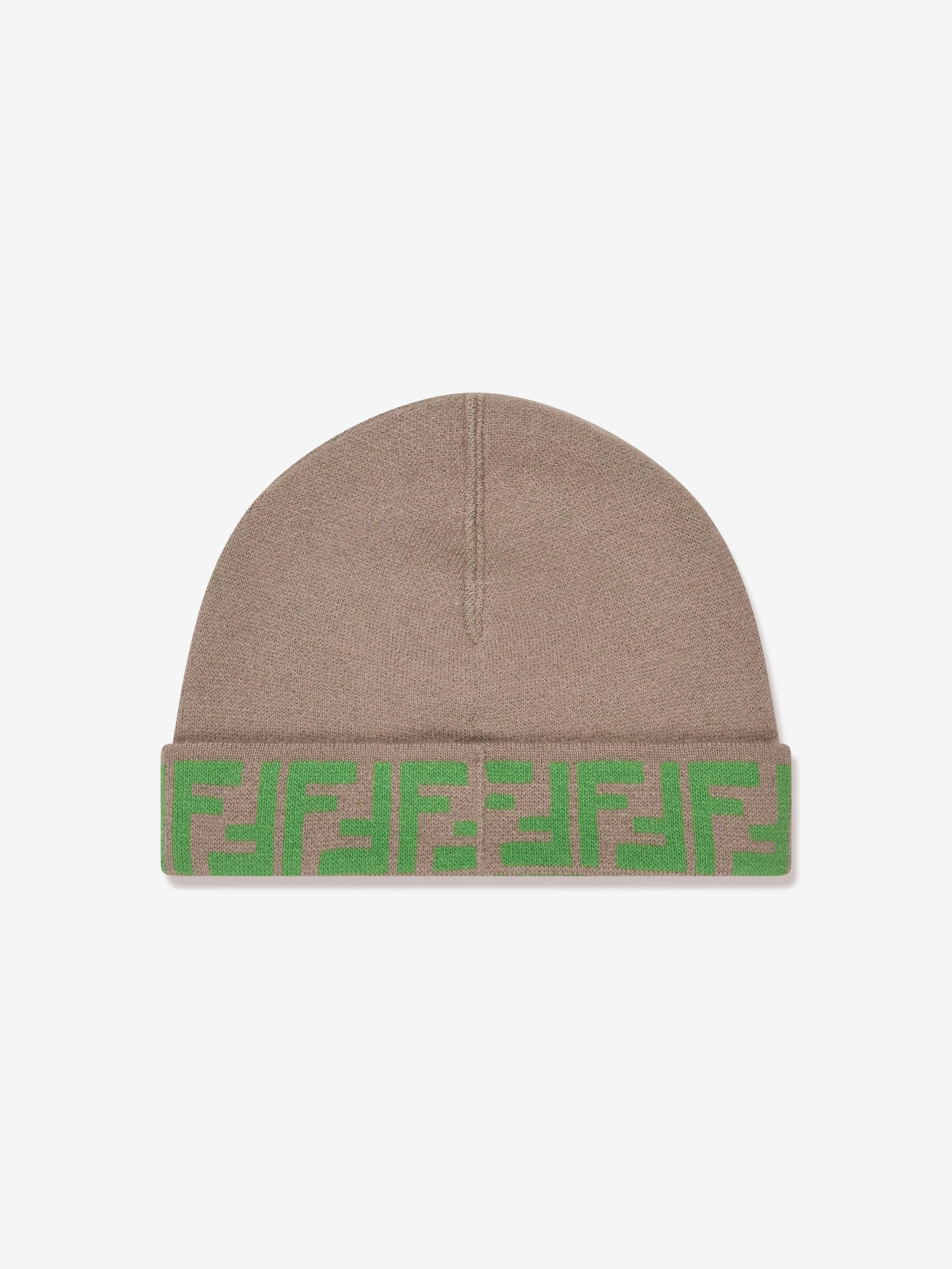 Fendi Kids FF Logo Reversible Beanie in Beige