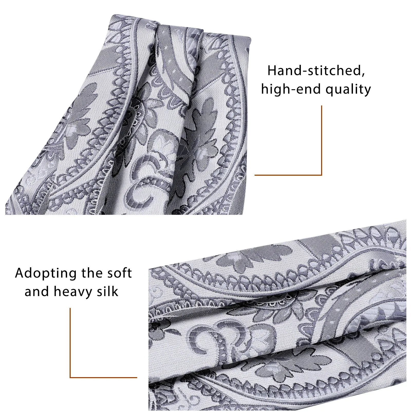 Floral Paisley Ascot Cravat Scarf - GRAY/SILVER