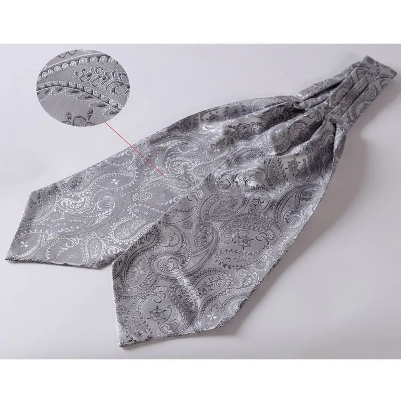 Floral Paisley Ascot Cravat Scarf - GRAY/SILVER