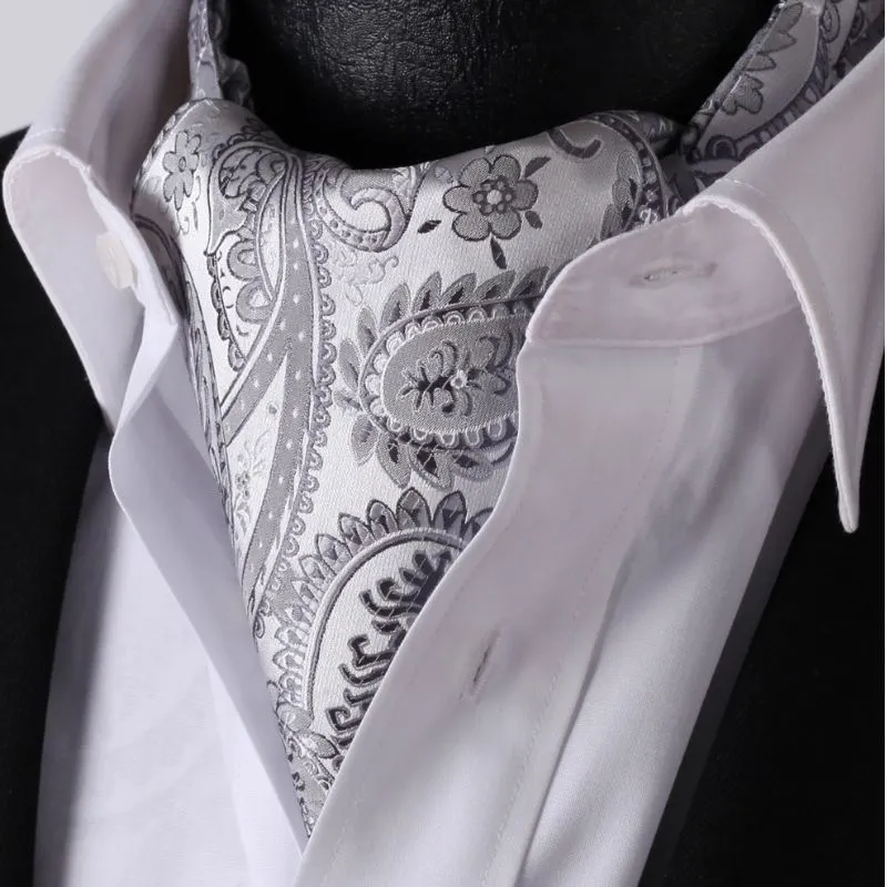 Floral Paisley Ascot Cravat Scarf - GRAY/SILVER