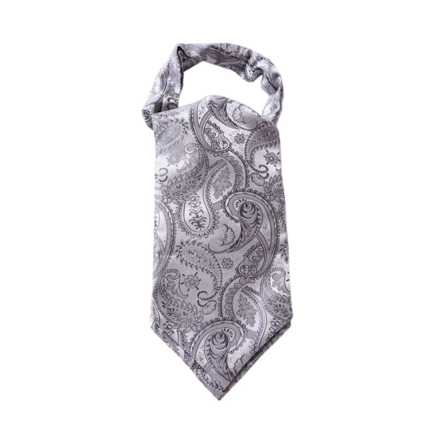 Floral Paisley Ascot Cravat Scarf - GRAY/SILVER