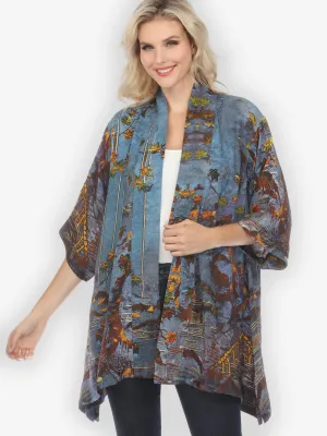 Flowers Over Water Silk Blend Kimono Jacket