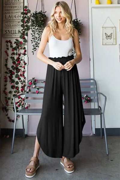 Full Size Frill Slit High Waist Wide Leg Pants