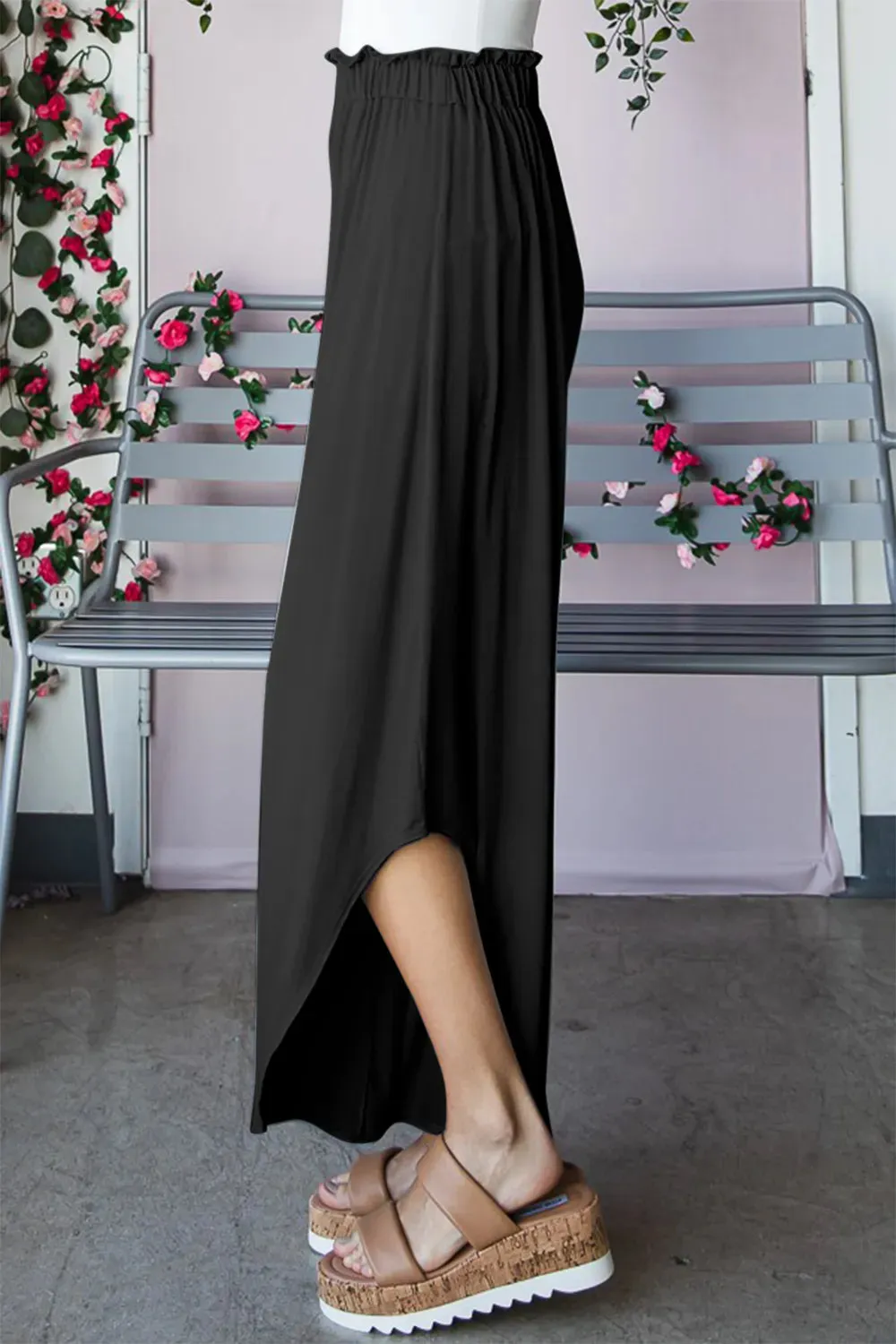 Full Size Frill Slit High Waist Wide Leg Pants