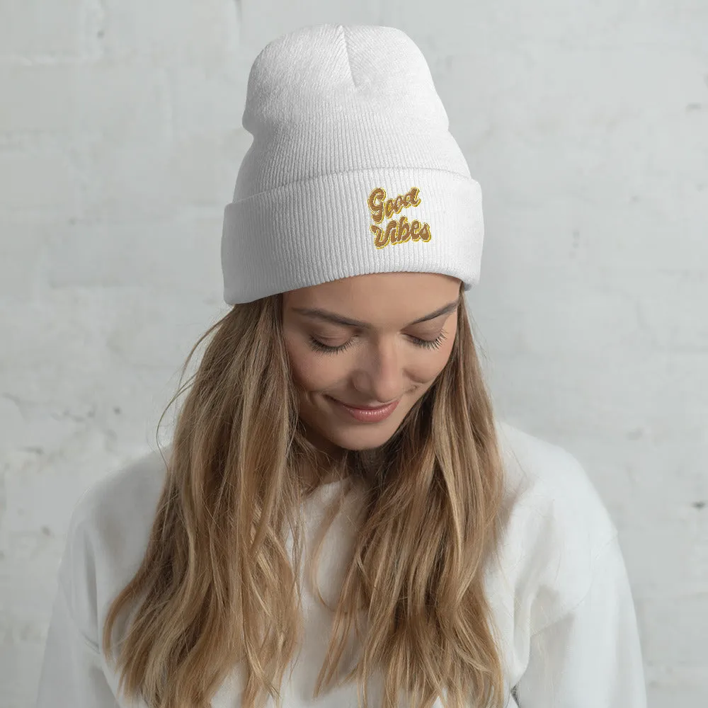 Good Vibes embroidered cuffed beanie