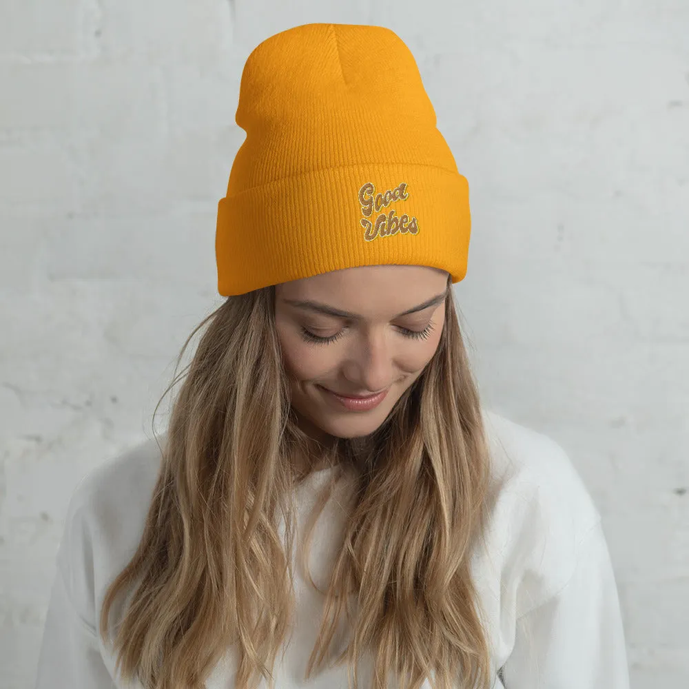 Good Vibes embroidered cuffed beanie