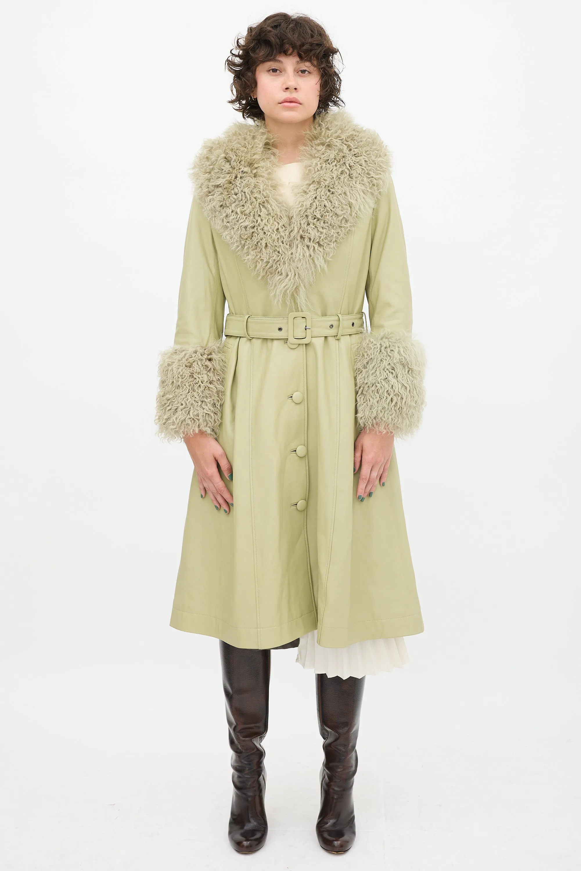 Green Leather Shearling Coat