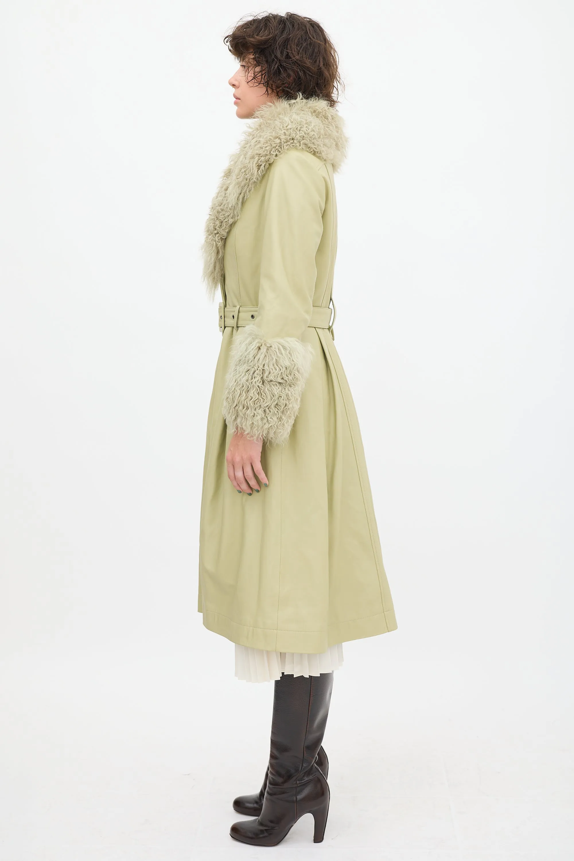 Green Leather Shearling Coat