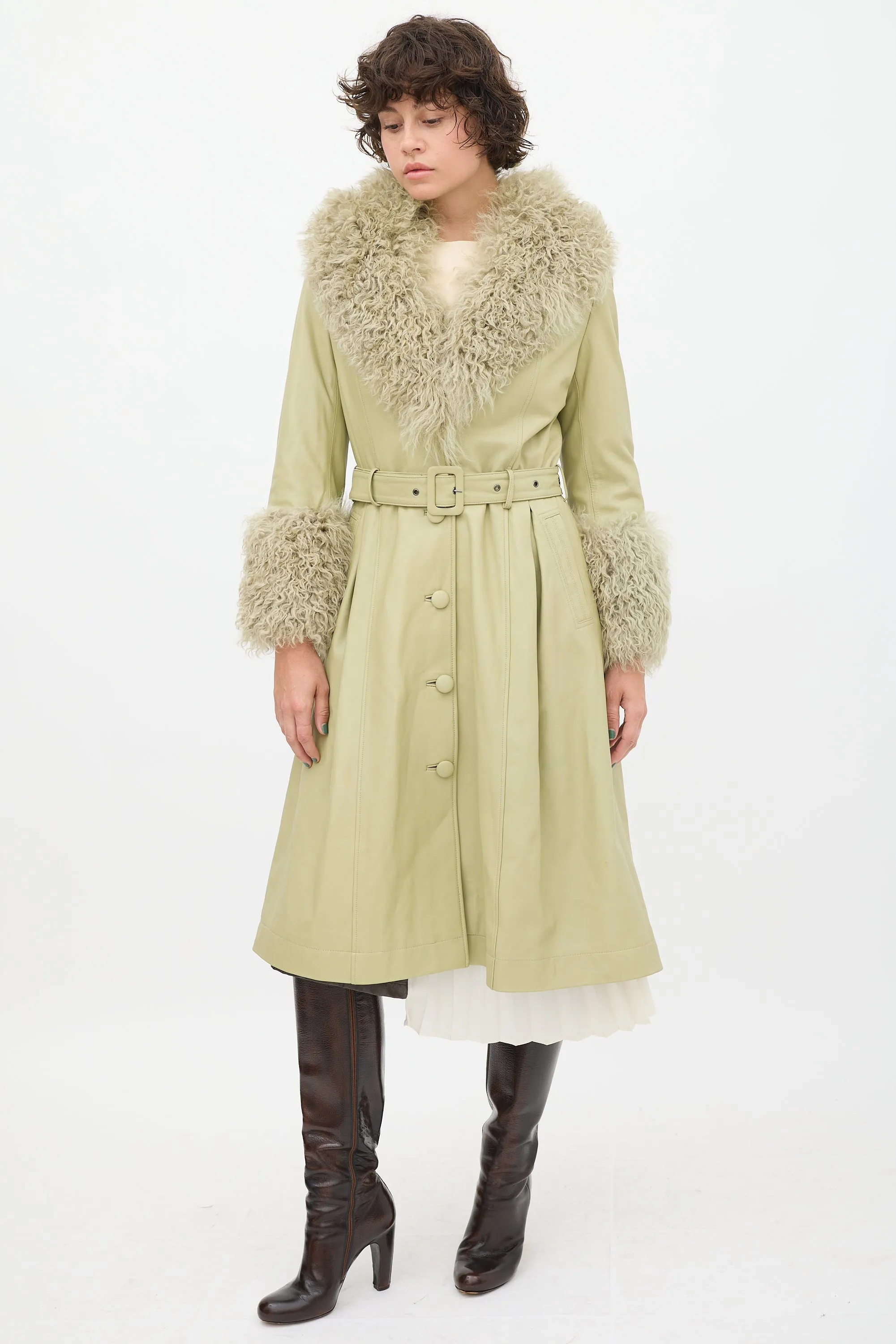 Green Leather Shearling Coat