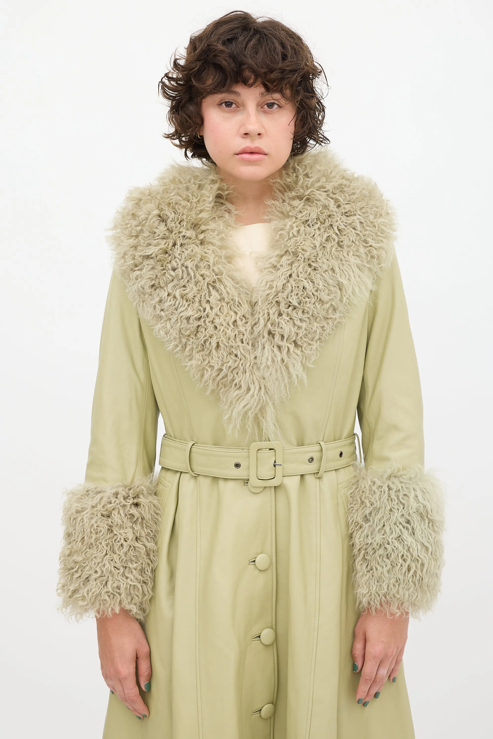 Green Leather Shearling Coat