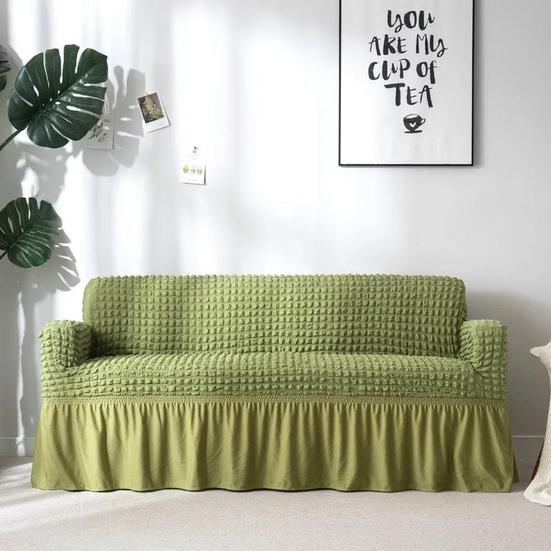 Green - Stretch Sofa Covers With Pleated Skirt - The Sofa Cover House