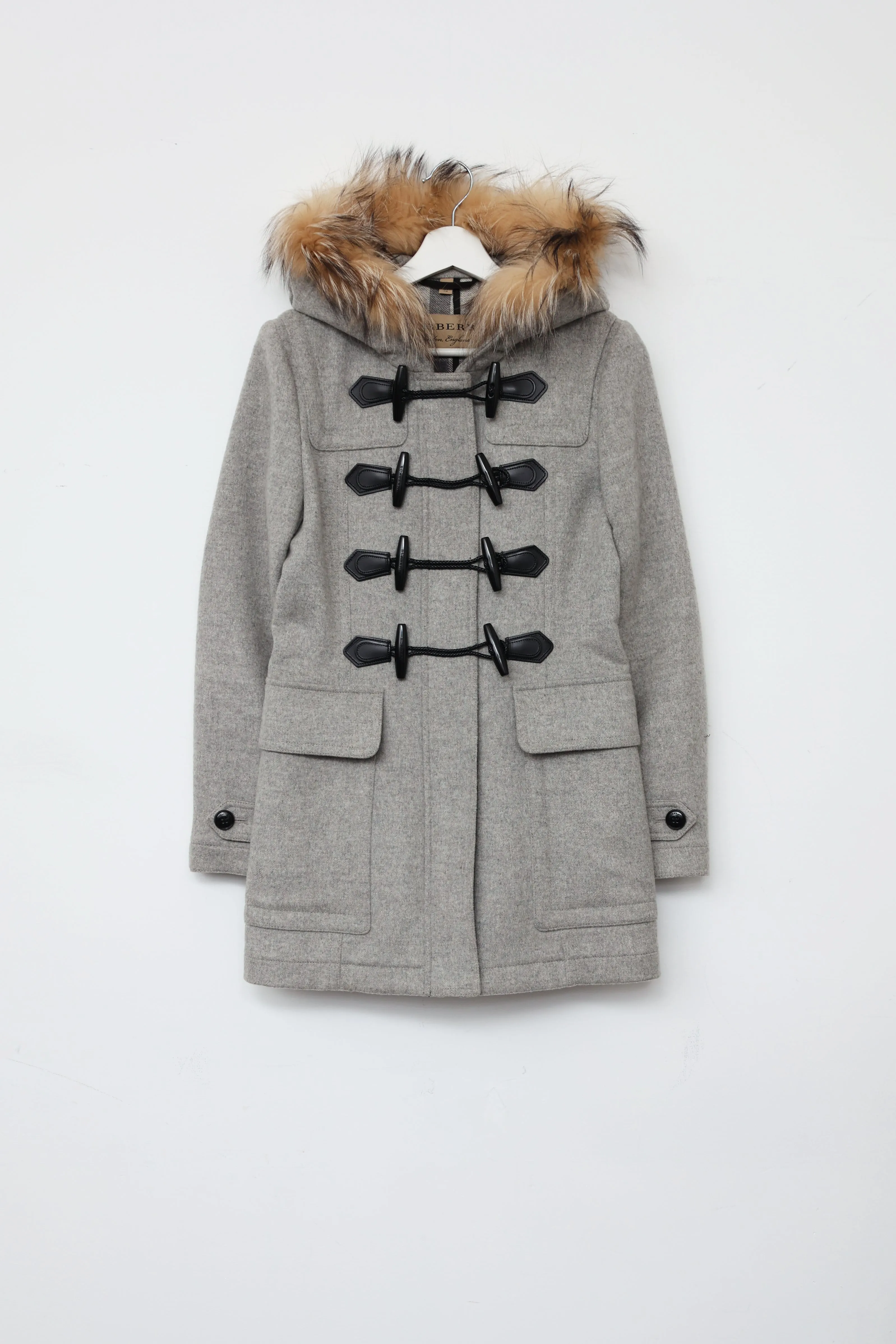 Grey Fur Trim Toggle Coat