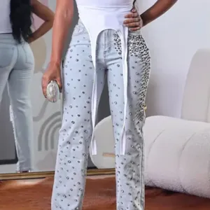 High Waist Jeans with Beading