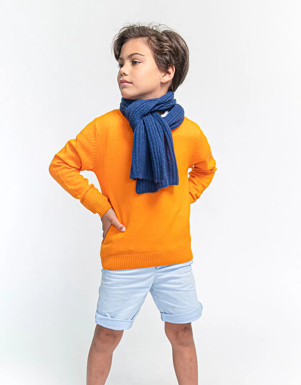 Kids Rib Knit Scarf in Dark Denim